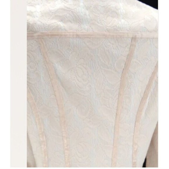 CACHE Zipper Jacket SIZE 6 Peach White Lace Satin Coat Jacket Blazer - Picture 5 of 7
